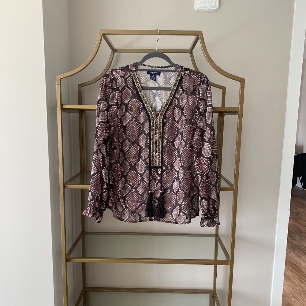 Snakeskin Print Top with Tassels